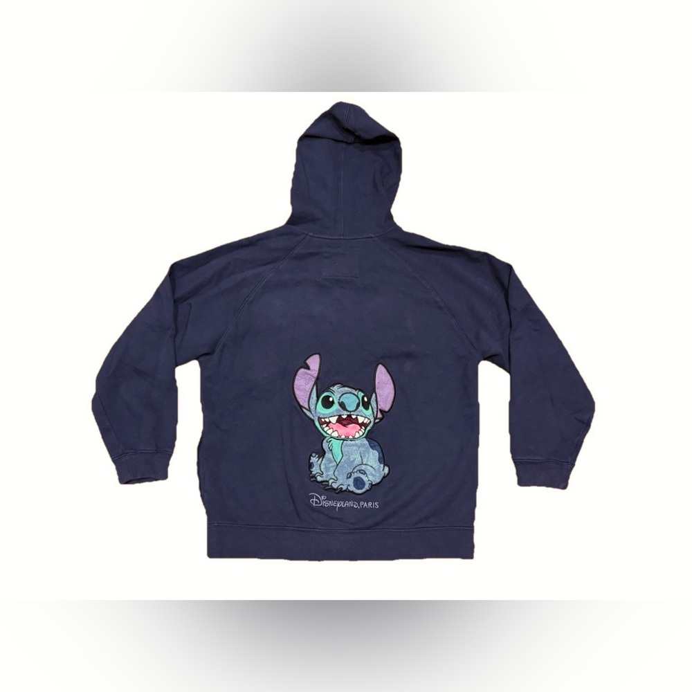 Disneyland Paris STITCH Hooded Full Zip Sweatshirt Women Size Large Y2K